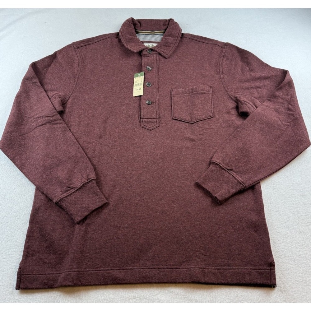 Men's Eddie Bauer Sport Shop L Burgundy Collared Long Sleeve Cotton Pullover NWT